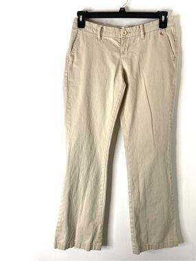 GLO Tailored Goods Y2K Khaki Bootcut Pants Embroidered Logo Beige Cotton